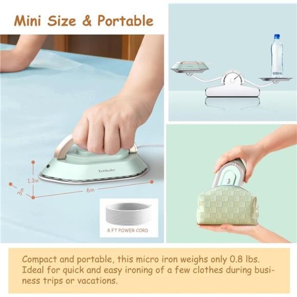 Travel Iron with Global Voltage, 100-240V Mini Dry Iron for Clothes - Picture 5 of 7